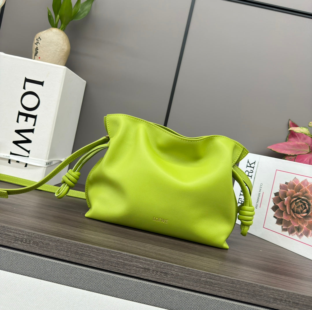 LOEWE LOE 23 MINI FLAMENCO PURSE BAG IN GREEN CHARTREUSE NAPPA LAMBSKIN