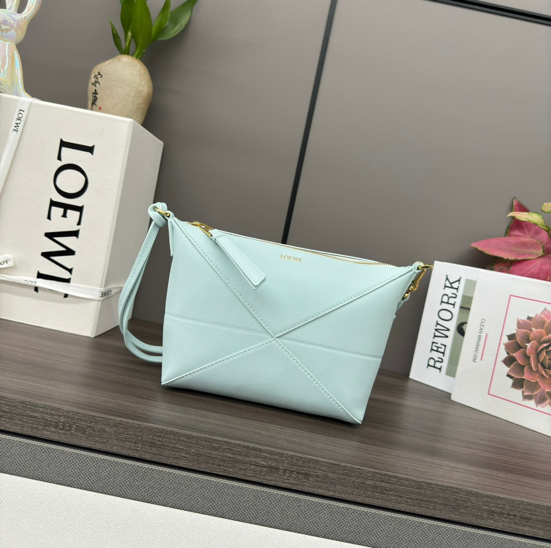 LOEWE LOE MINI 23 FUZZLE FOLD POUCH IN LIGHT BLUE CALFSKIN