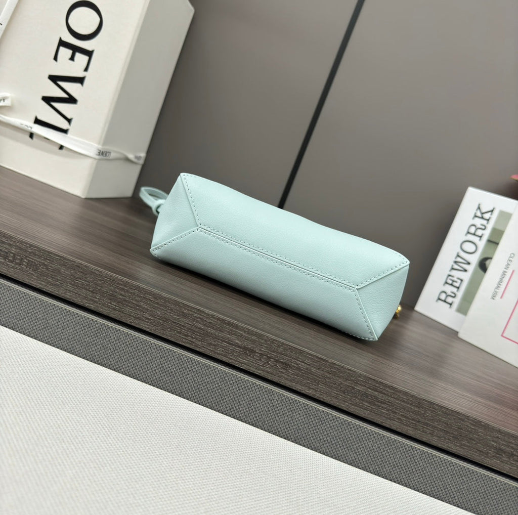 LOEWE LOE MINI 23 FUZZLE FOLD POUCH IN LIGHT BLUE CALFSKIN