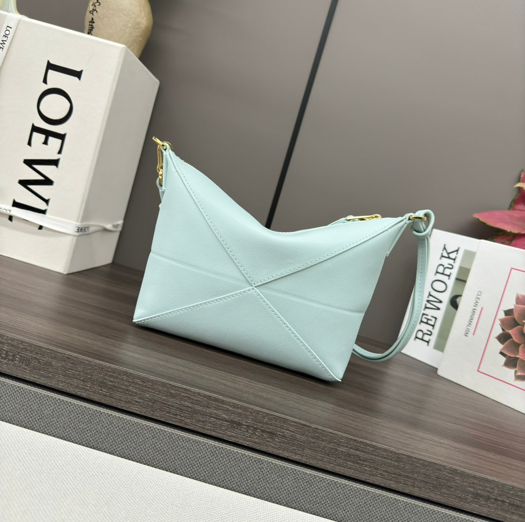 LOEWE LOE MINI 23 FUZZLE FOLD POUCH IN LIGHT BLUE CALFSKIN