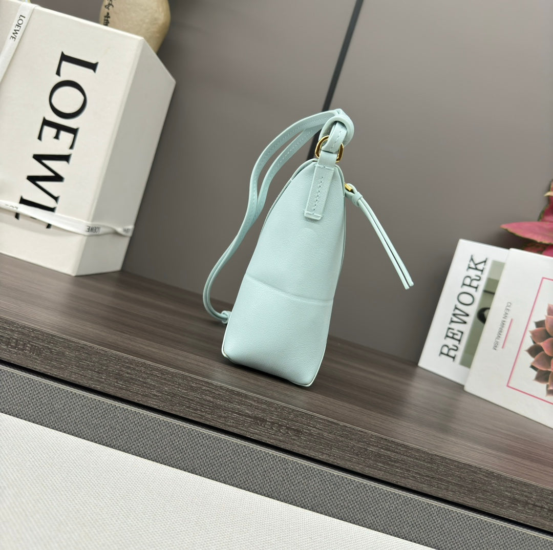 LOEWE LOE MINI 23 FUZZLE FOLD POUCH IN LIGHT BLUE CALFSKIN