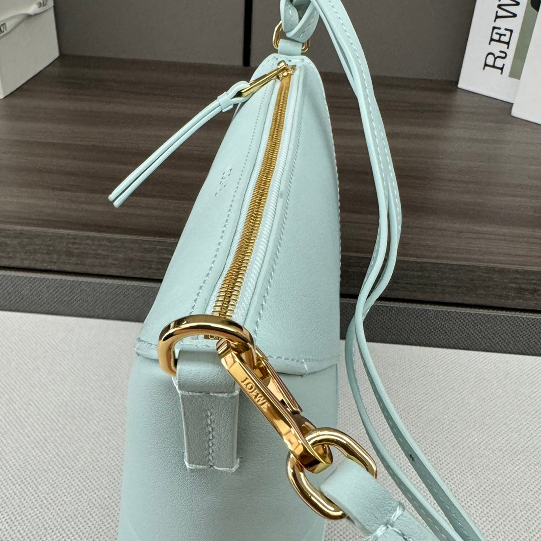 LOEWE LOE MINI 23 FUZZLE FOLD POUCH IN LIGHT BLUE CALFSKIN