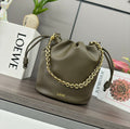 LOEWE LOE 32 FLAMENCO PURSE BUCKET IN ARMY GREEN LAMBSKIN