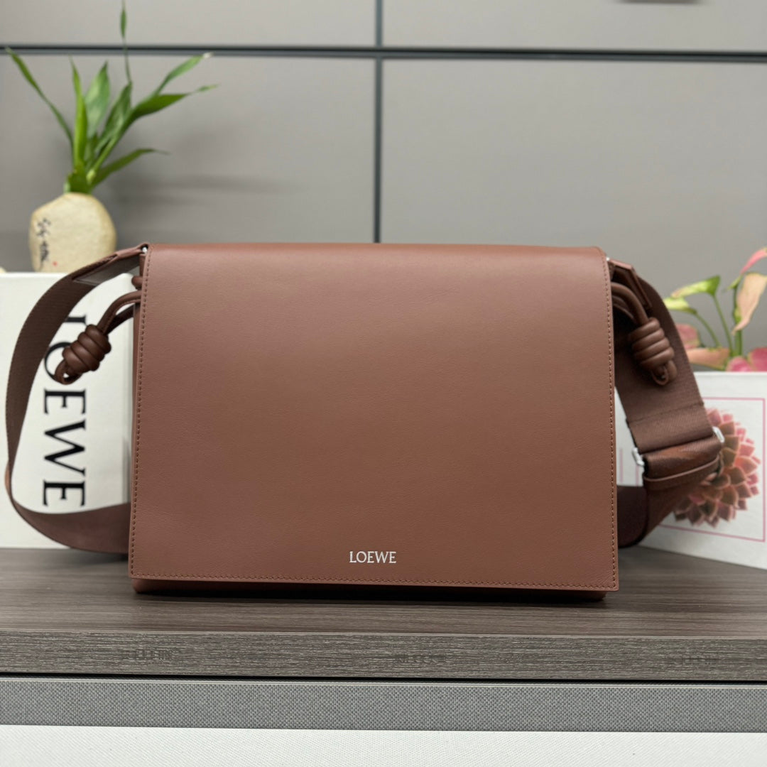LOEWE FLAMENCO SATCHEL 34 IN PECAN BROWN SHINY SUPPLE CALFSKIN