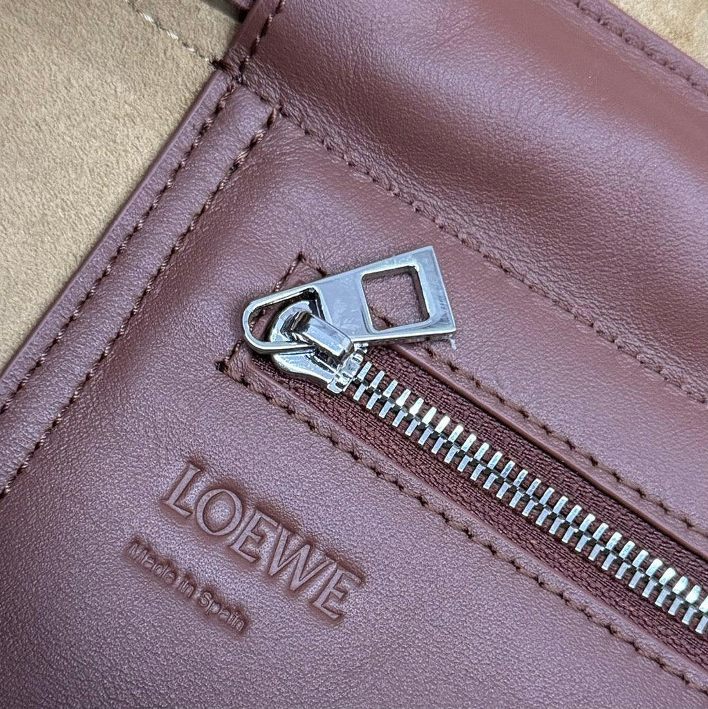 LOEWE FLAMENCO SATCHEL 34 IN PECAN BROWN SHINY SUPPLE CALFSKIN