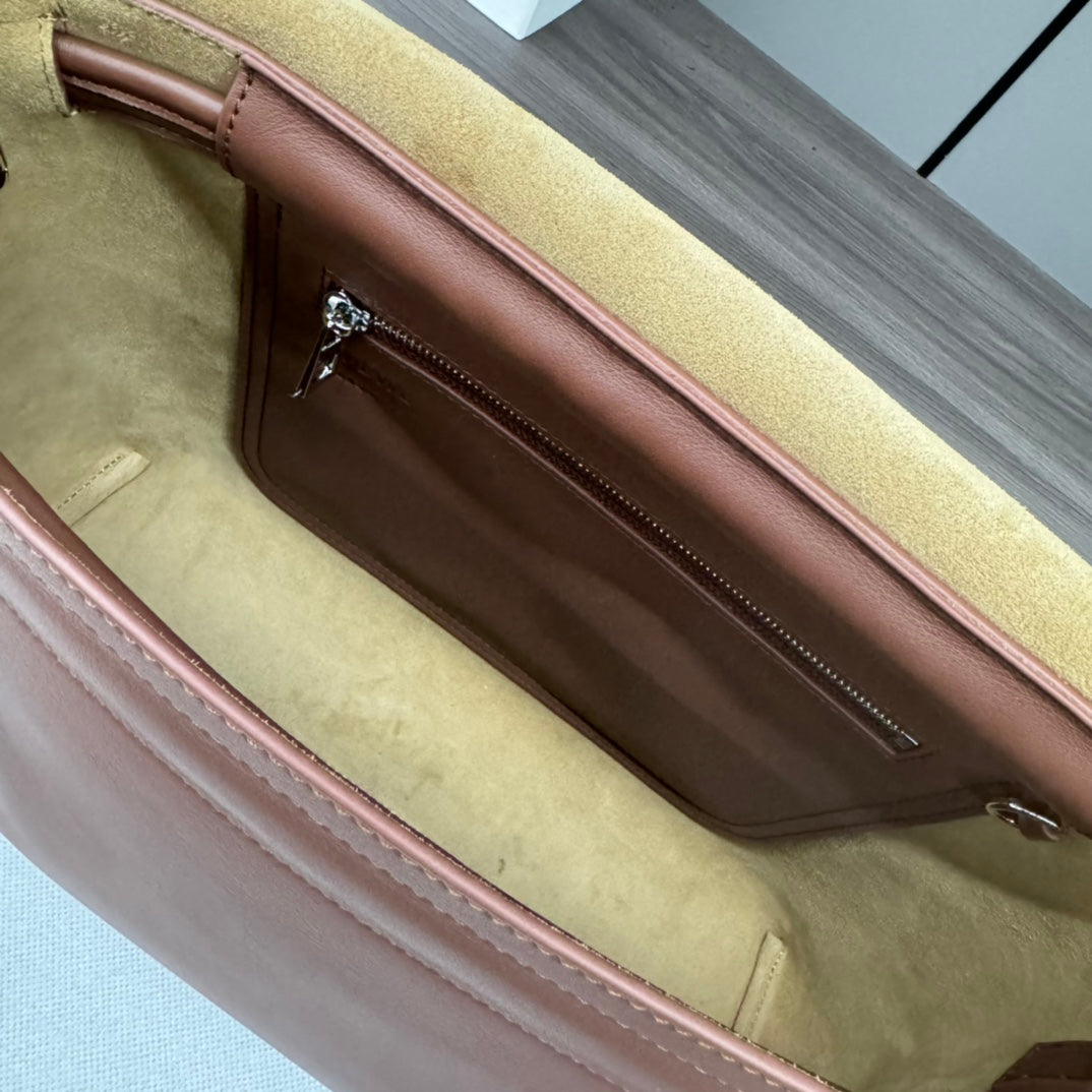 LOEWE FLAMENCO SATCHEL 34 IN PECAN BROWN SHINY SUPPLE CALFSKIN