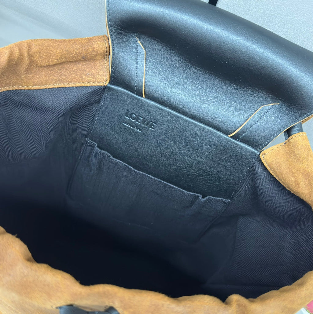 LOEWE FLAMENCO 40 BACKPACK IN CINNAMON BROWN SUEDE
