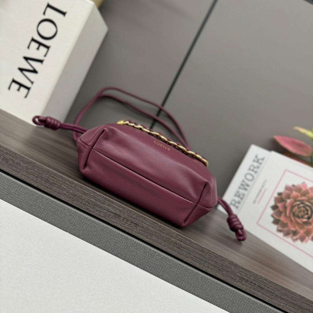 LOEWE LOE 23 FLAMENCO PURSE BUCKET IN PLUM PURPLE LAMBSKIN