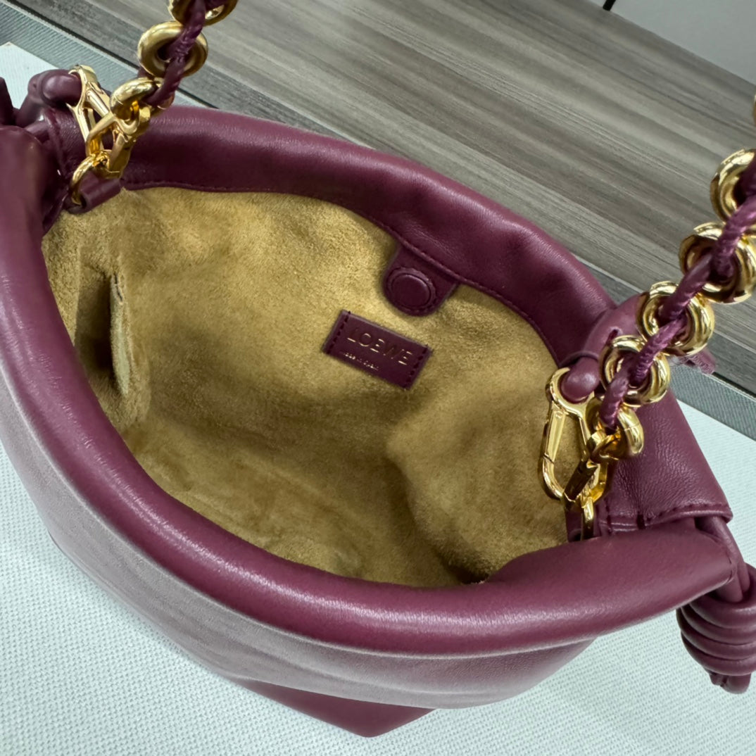 LOEWE LOE 23 FLAMENCO PURSE BUCKET IN PLUM PURPLE LAMBSKIN
