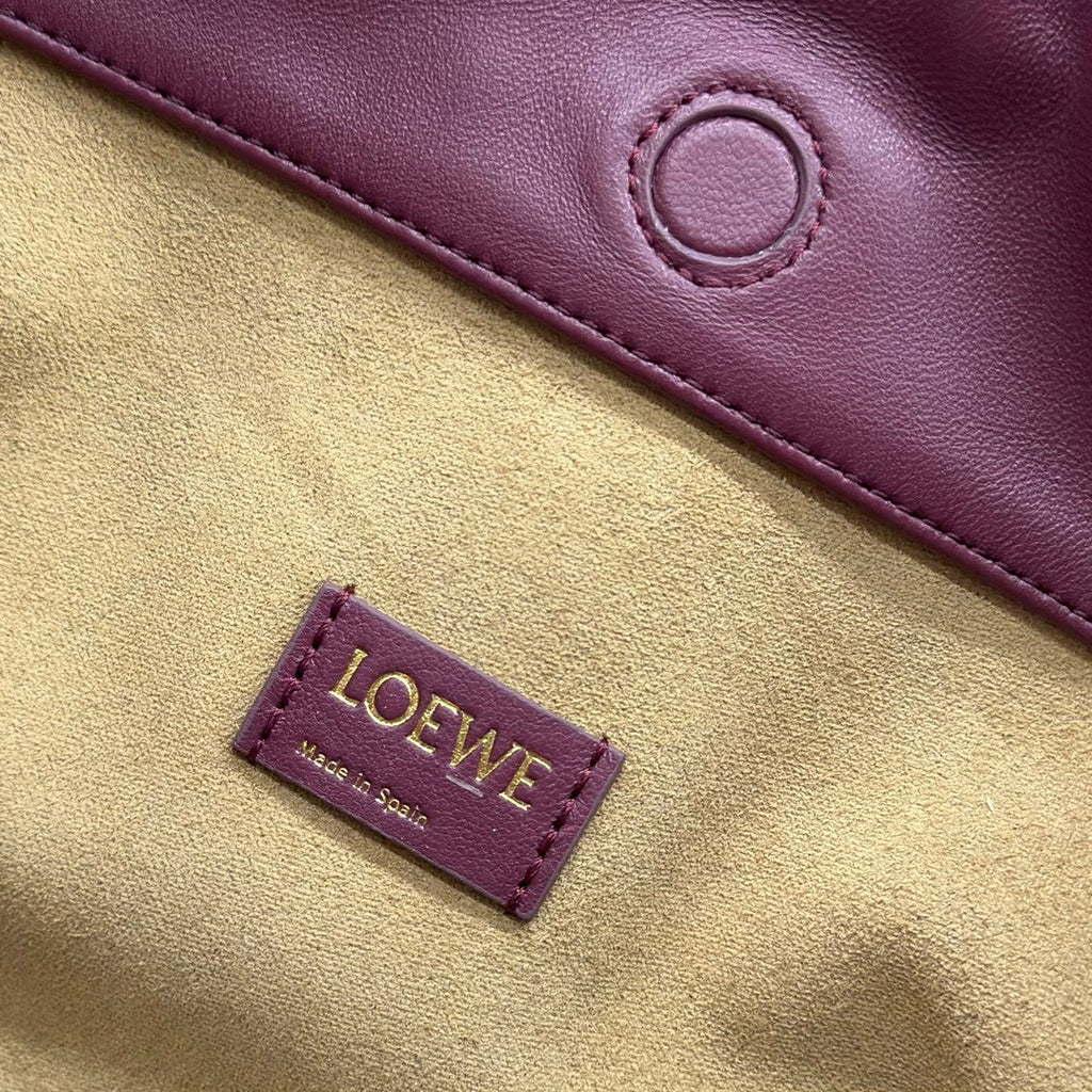 LOEWE LOE MEDIUM 30 FLAMENCO PURSE BUCKET IN PLUM PURPLE LAMBSKIN