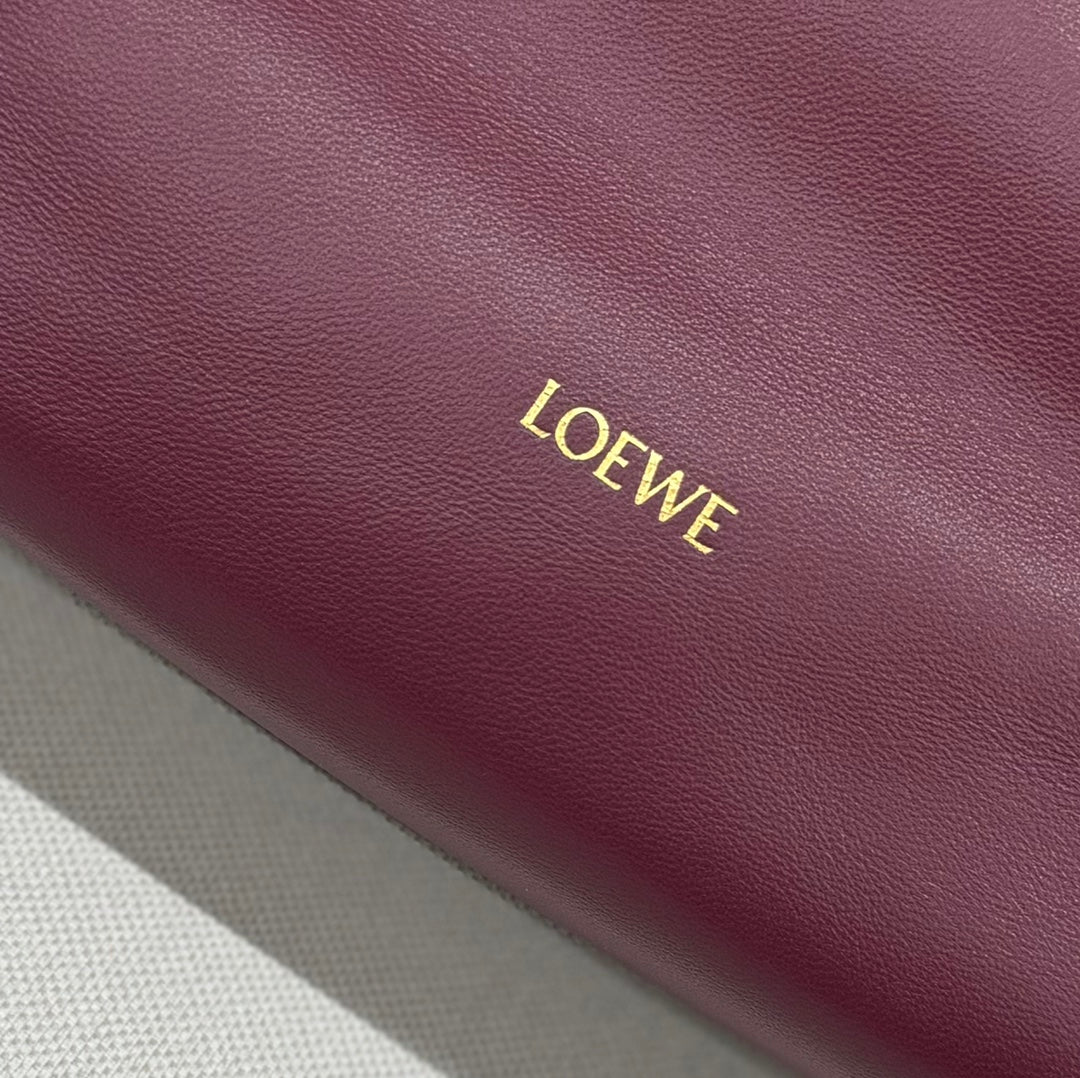 LOEWE LOE MEDIUM 30 FLAMENCO PURSE BUCKET IN PLUM PURPLE LAMBSKIN
