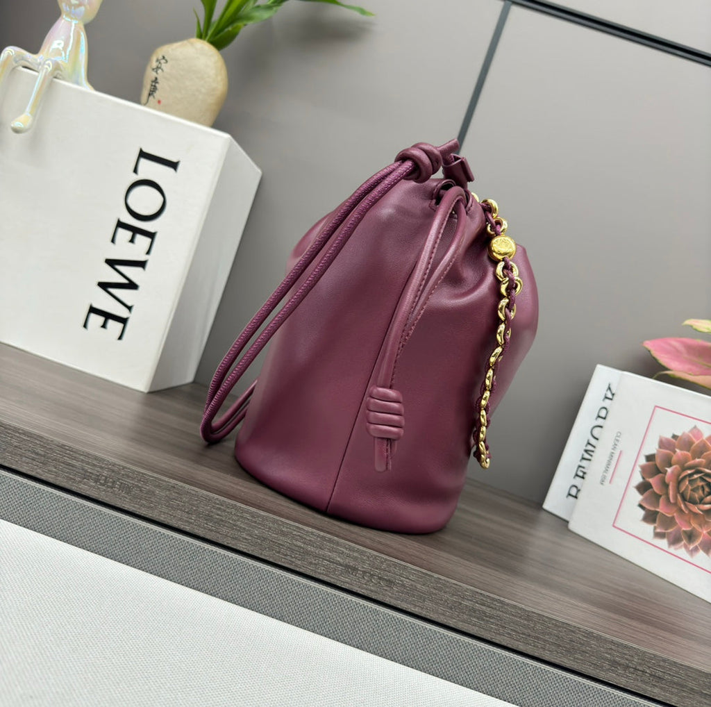 LOEWE LOE 32 FLAMENCO PURSE BUCKET IN PLUM PURPLE LAMBSKIN
