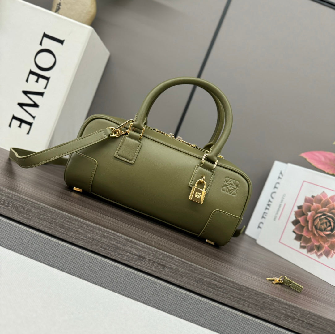 LOEWE AMAZONA 23 CROPPED BAG IN OLIVE GREEN SOFT GRAINED CALFSKIN