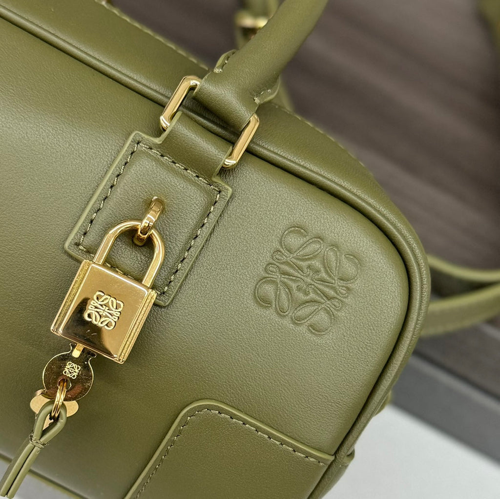 LOEWE AMAZONA 23 CROPPED BAG IN OLIVE GREEN SOFT GRAINED CALFSKIN