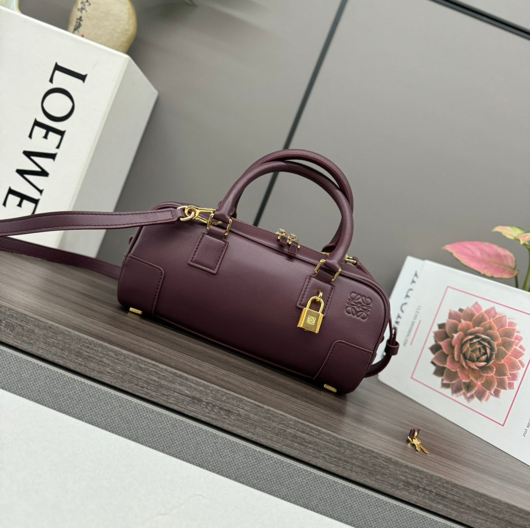 LOEWE AMAZONA 23 CROPPED BAG IN SANGRIA PURPLE SOFT GRAINED CALFSKIN