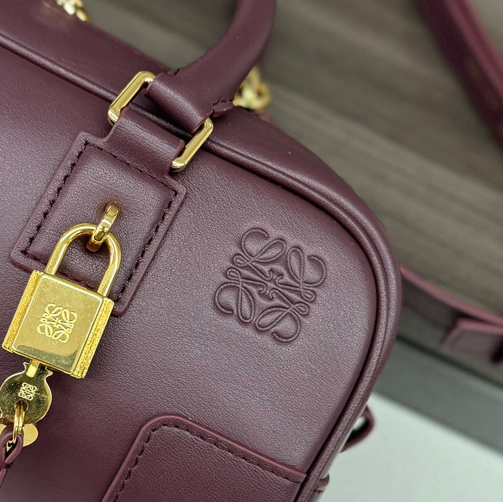 LOEWE AMAZONA 23 CROPPED BAG IN SANGRIA PURPLE SOFT GRAINED CALFSKIN