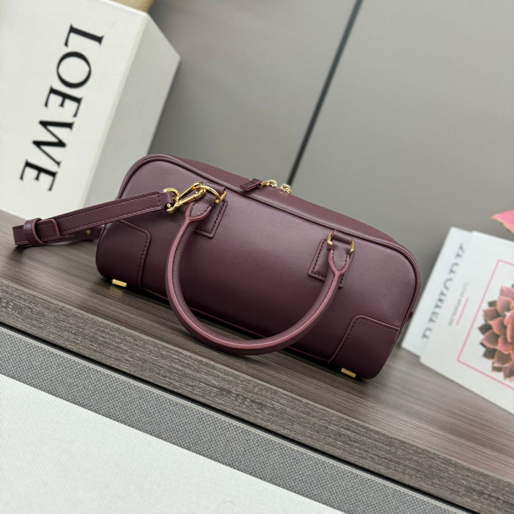 LOEWE AMAZONA 23 CROPPED BAG IN SANGRIA PURPLE SOFT GRAINED CALFSKIN