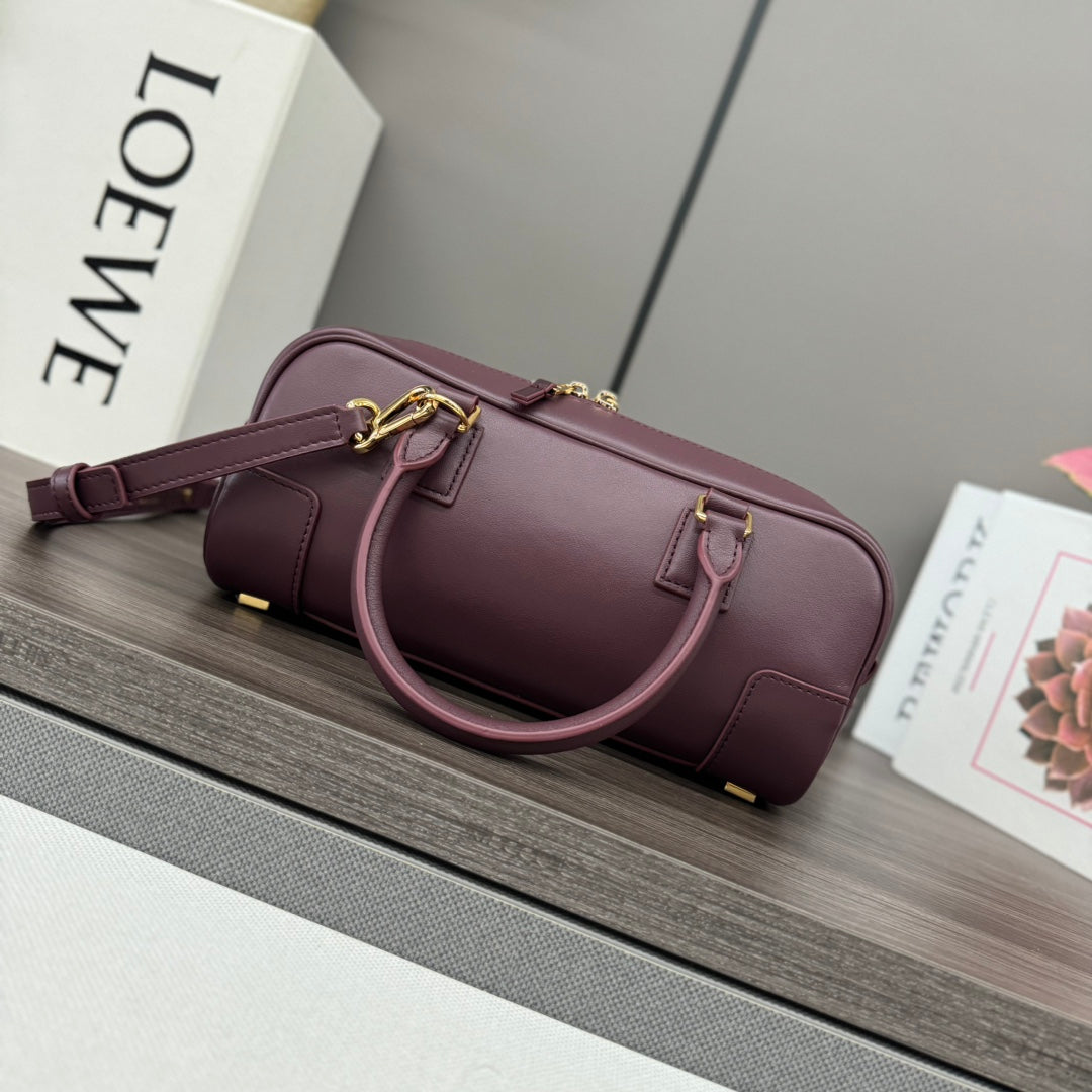 LOEWE AMAZONA 23 CROPPED BAG IN SANGRIA PURPLE SOFT GRAINED CALFSKIN