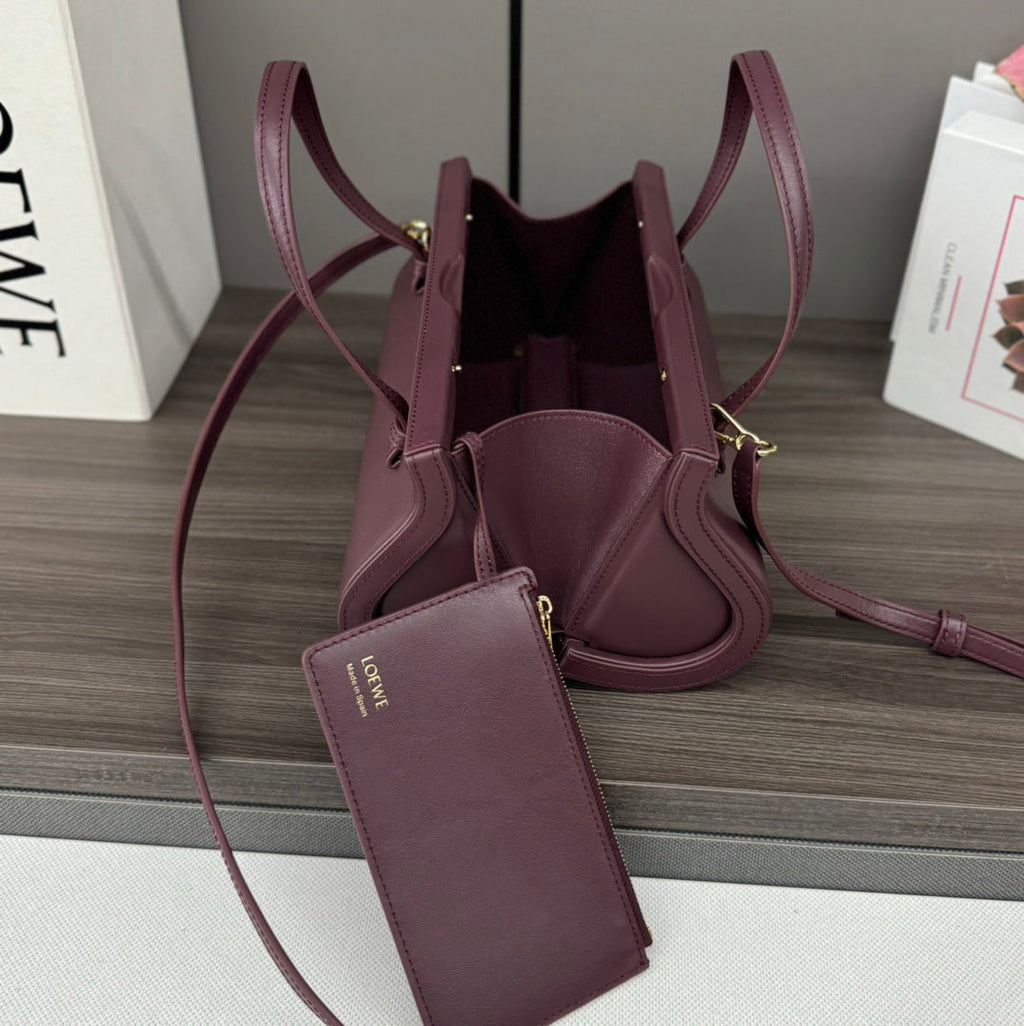 LOEWE CYLINDER BAG 25 IN WINE PURPLE CALFSKIN