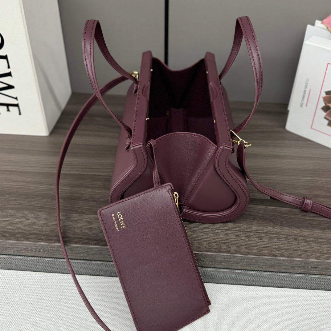 LOEWE CYLINDER BAG 25 IN WINE PURPLE CALFSKIN