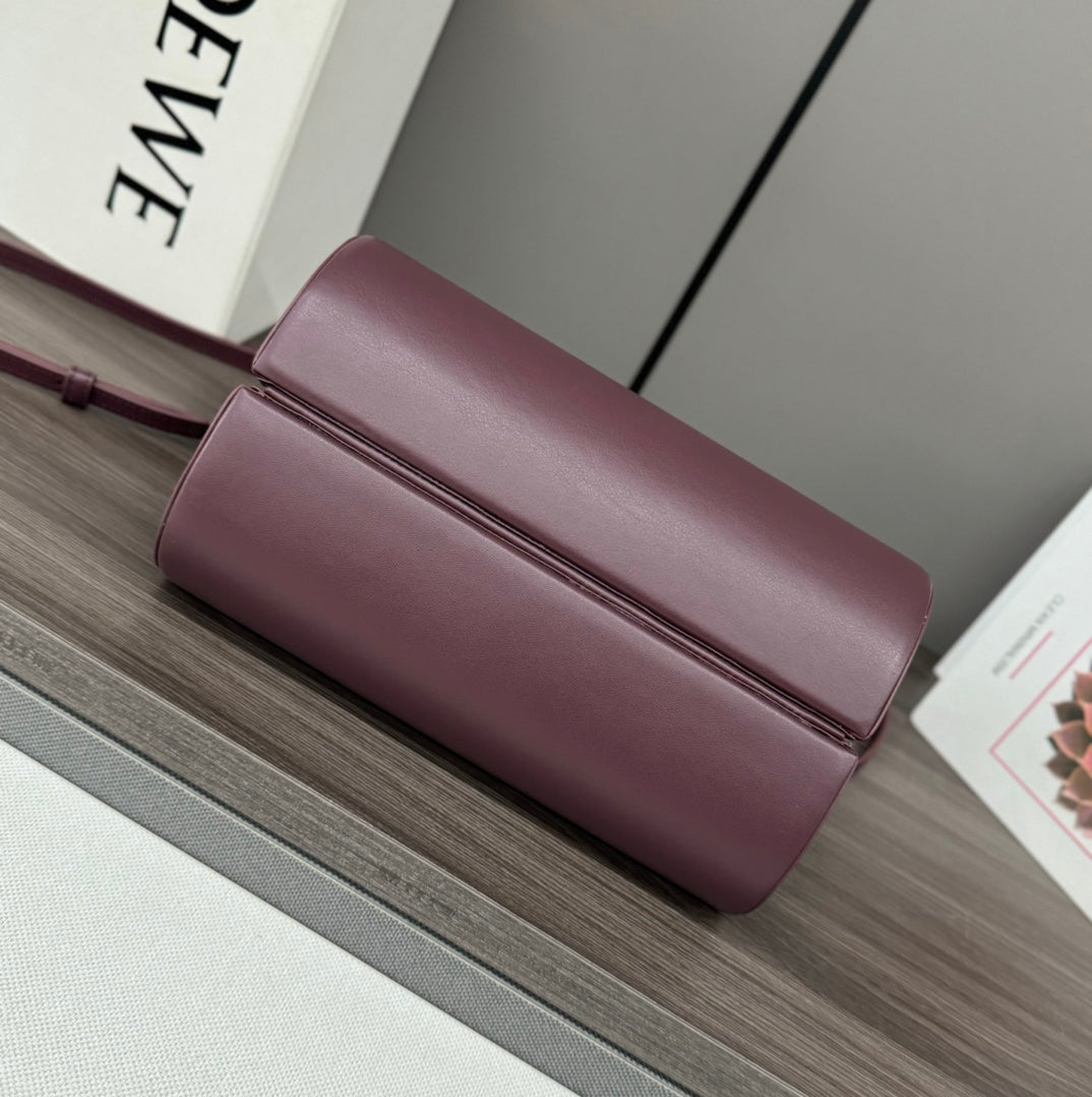 LOEWE CYLINDER BAG 25 IN WINE PURPLE CALFSKIN