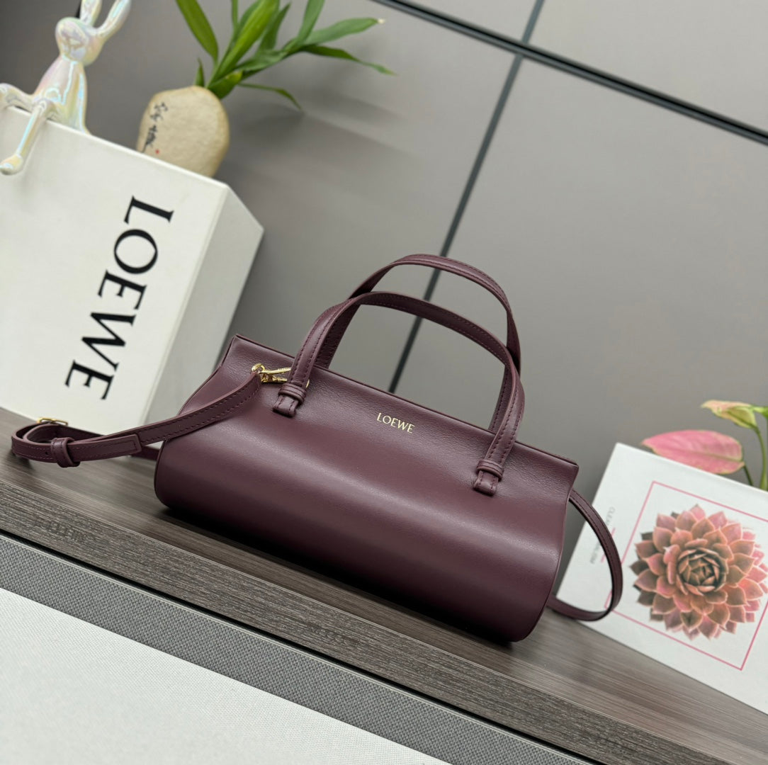 LOEWE CYLINDER BAG 25 IN WINE PURPLE CALFSKIN