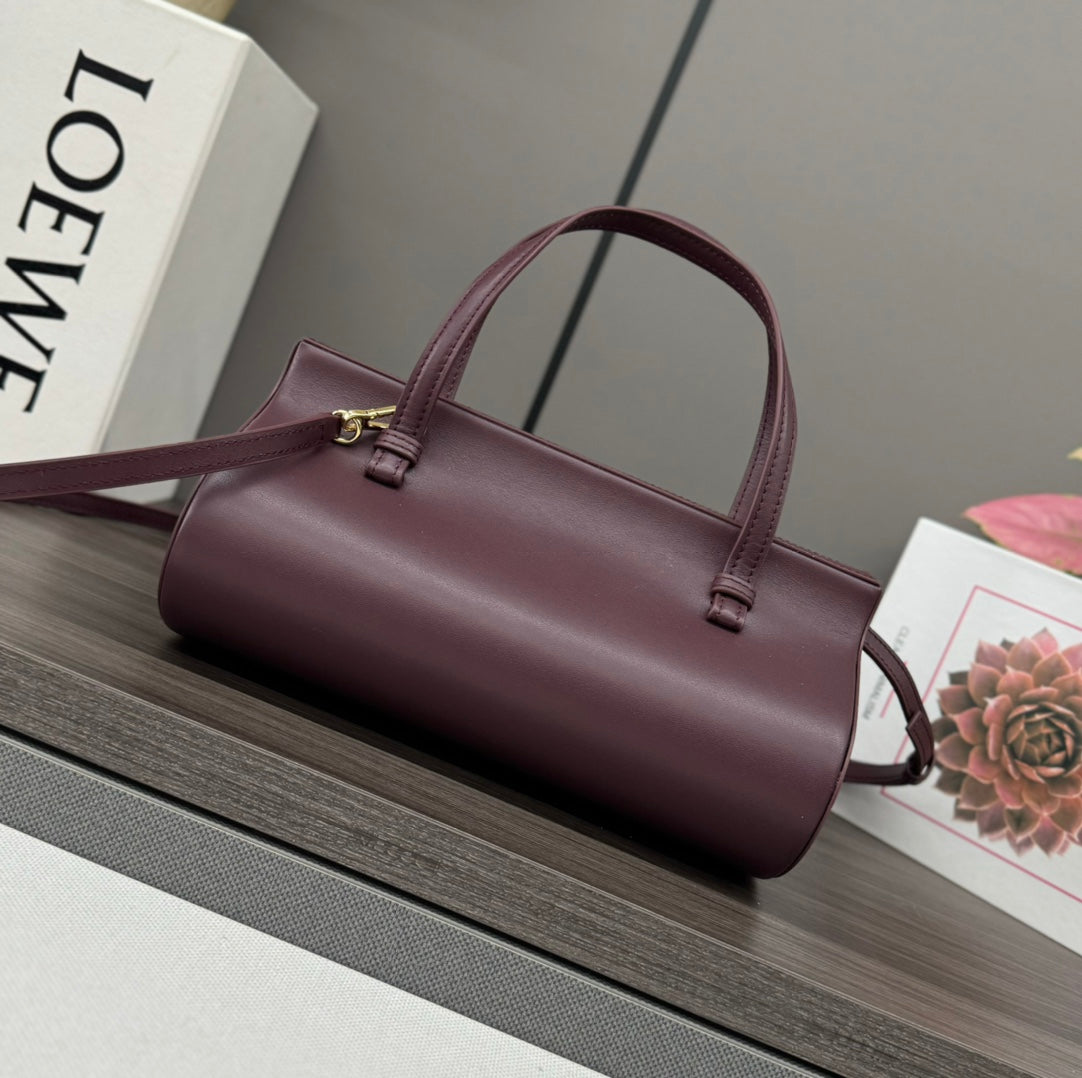 LOEWE CYLINDER BAG 25 IN WINE PURPLE CALFSKIN
