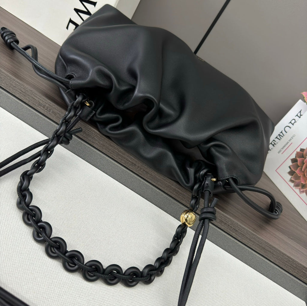 LOEWE LOE LARGE 41 FLAMENCO PURSE BUCKET IN BLACK LAMBSKIN