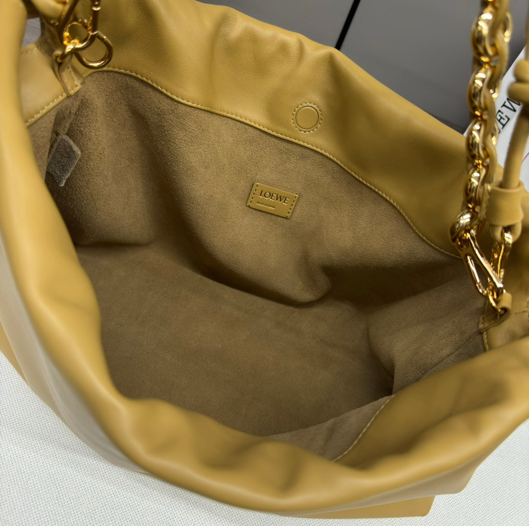 LOEWE LOE LARGE 41 FLAMENCO PURSE BUCKET IN DIJON YELLOW LAMBSKIN GOLD HARDWARE
