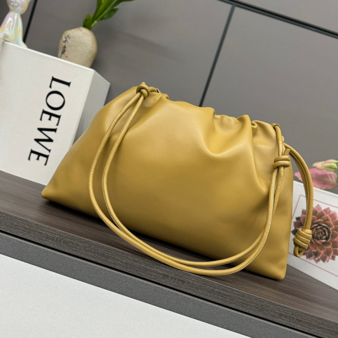 LOEWE LOE LARGE 41 FLAMENCO PURSE BUCKET IN DIJON YELLOW LAMBSKIN GOLD HARDWARE