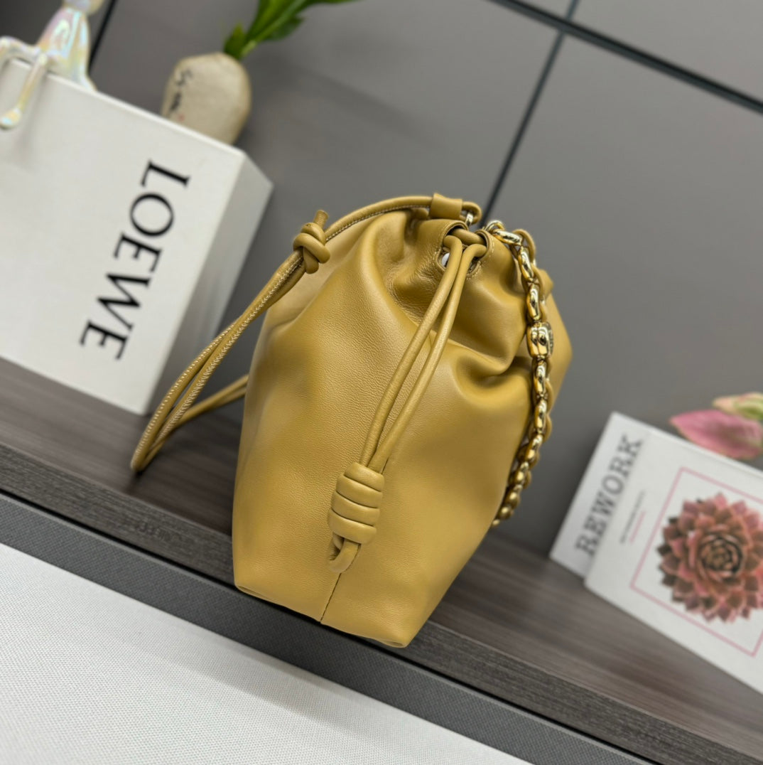 LOEWE LOE LARGE 41 FLAMENCO PURSE BUCKET IN DIJON YELLOW LAMBSKIN GOLD HARDWARE