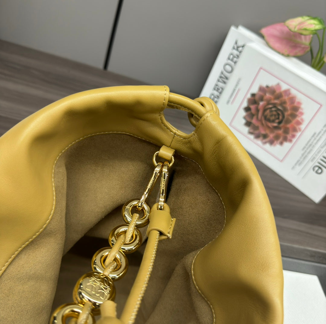 LOEWE LOE LARGE 41 FLAMENCO PURSE BUCKET IN DIJON YELLOW LAMBSKIN GOLD HARDWARE
