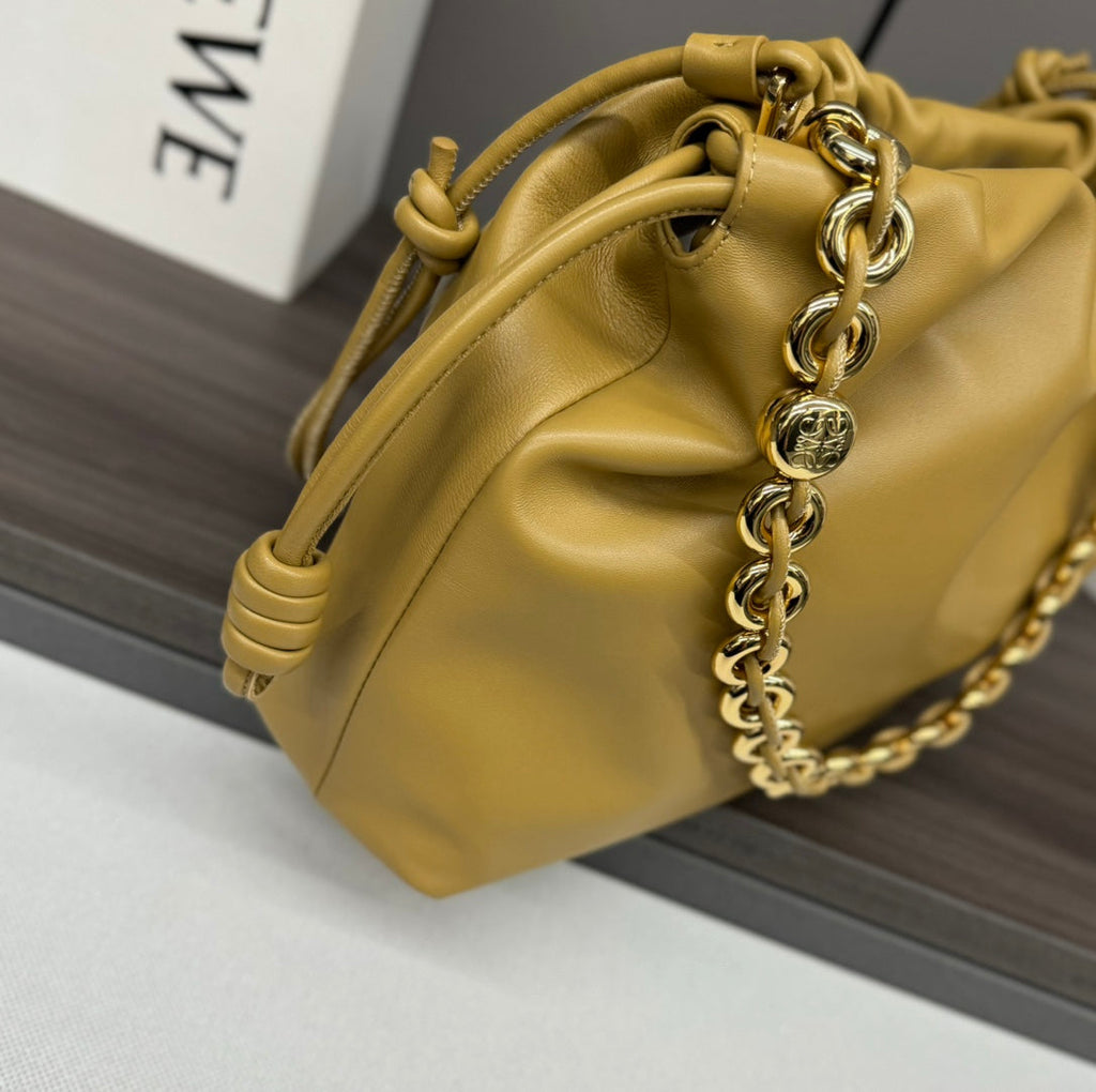 LOEWE LOE LARGE 41 FLAMENCO PURSE BUCKET IN DIJON YELLOW LAMBSKIN GOLD HARDWARE