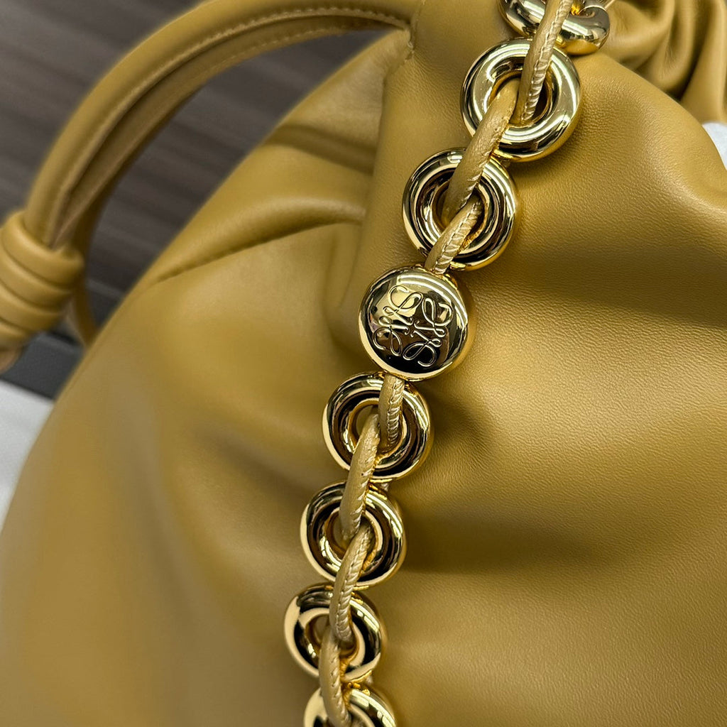 LOEWE LOE LARGE 41 FLAMENCO PURSE BUCKET IN DIJON YELLOW LAMBSKIN GOLD HARDWARE