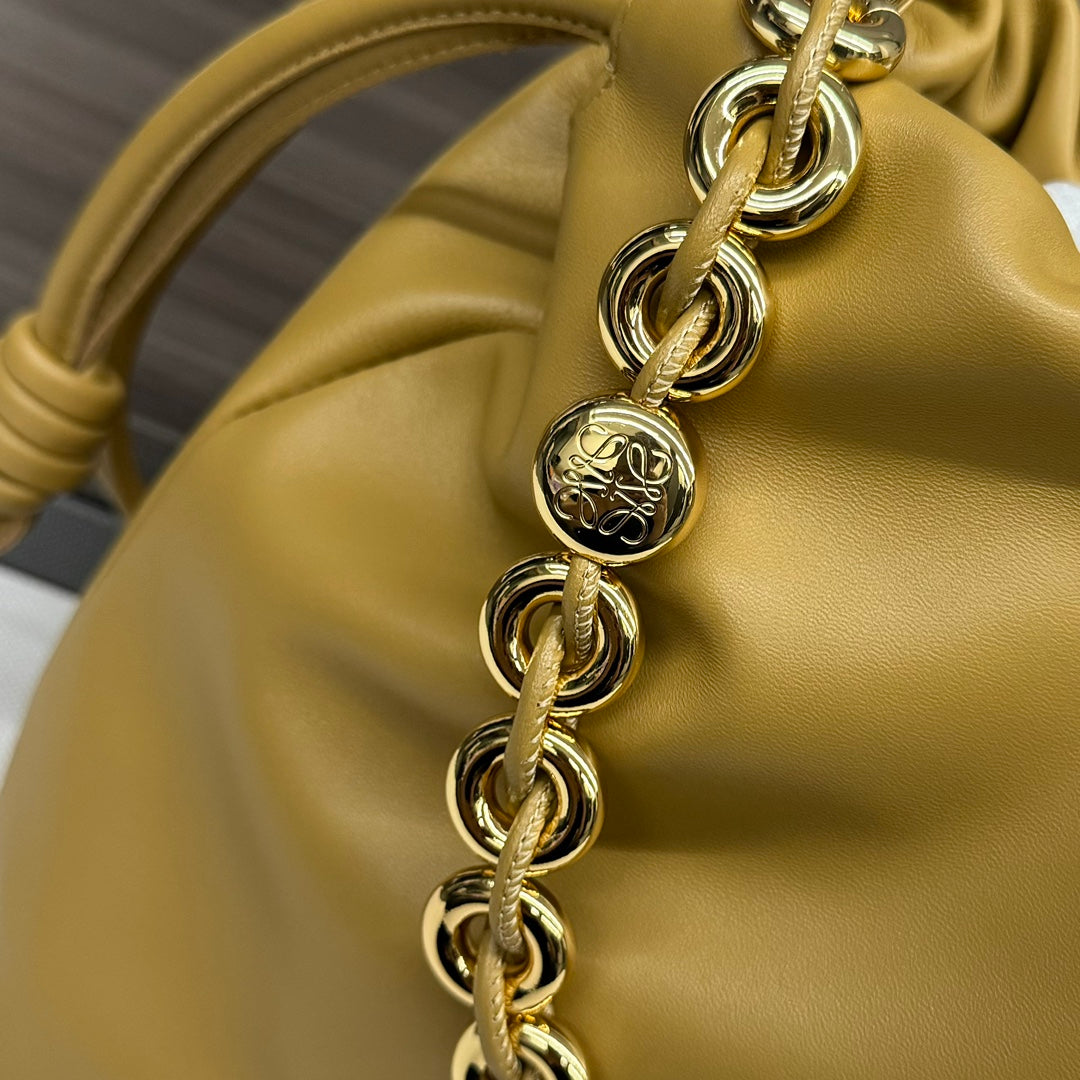 LOEWE LOE LARGE 41 FLAMENCO PURSE BUCKET IN DIJON YELLOW LAMBSKIN GOLD HARDWARE
