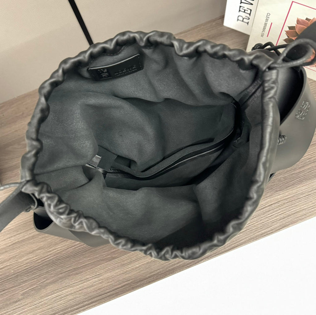 LOEWE LOE INTERLACED HOBO 38 BAG IN BLACK CALFSKIN