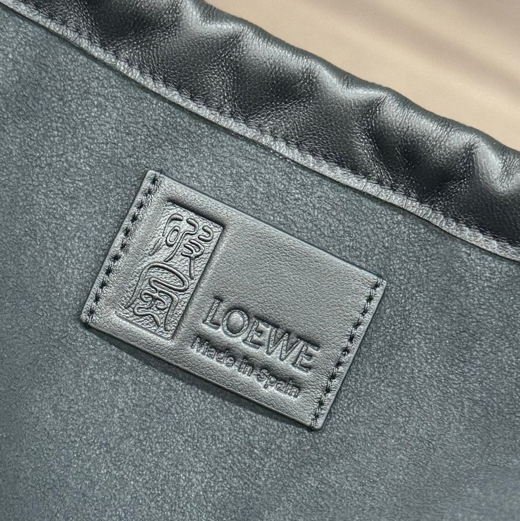 LOEWE LOE INTERLACED HOBO 38 BAG IN BLACK CALFSKIN