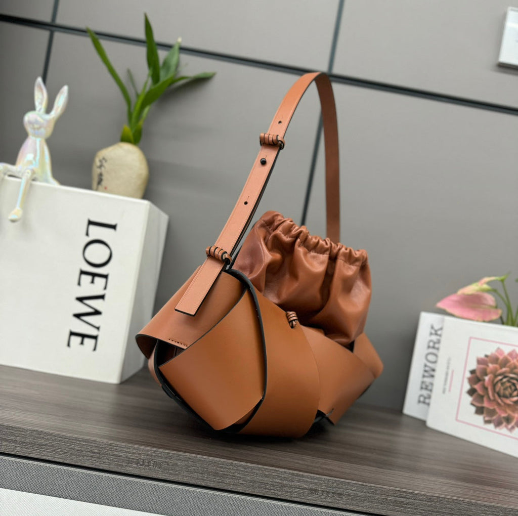 LOEWE LOE INTERLACED HOBO 38 BAG IN BRONZE BROWN CALFSKIN