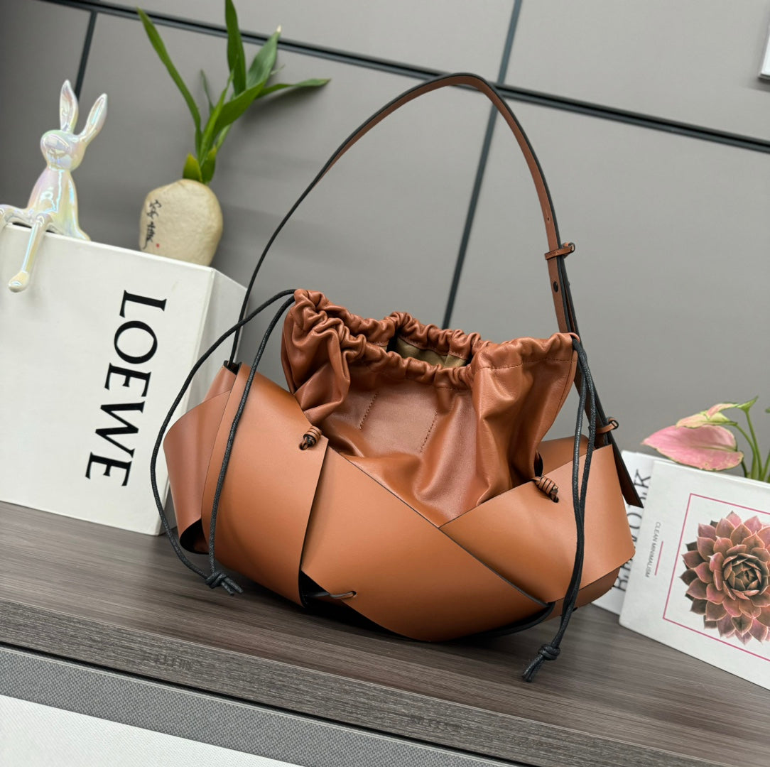 LOEWE LOE INTERLACED HOBO 38 BAG IN BRONZE BROWN CALFSKIN
