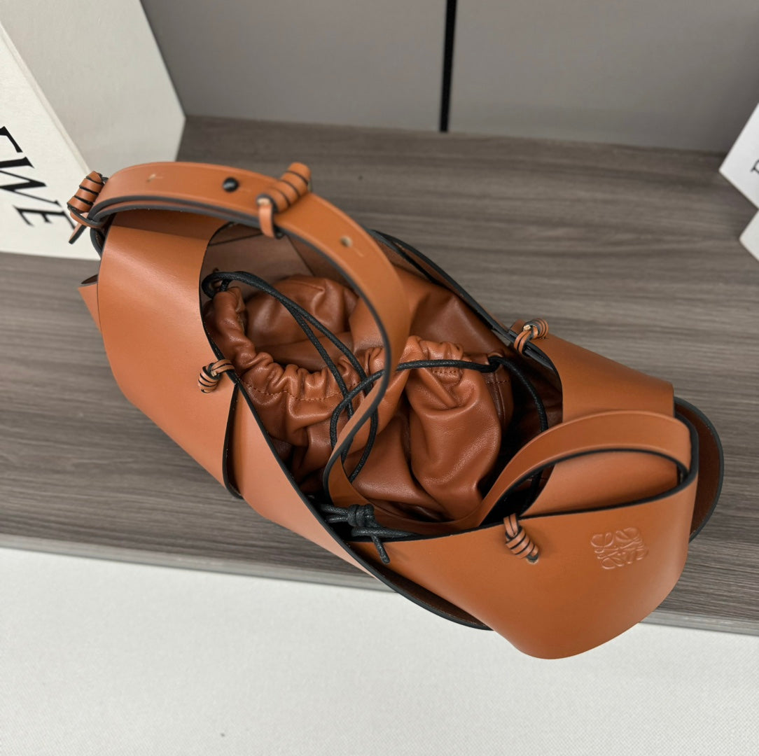 LOEWE LOE INTERLACED HOBO 38 BAG IN BRONZE BROWN CALFSKIN