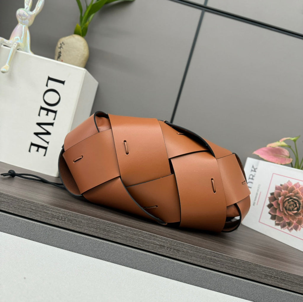 LOEWE LOE INTERLACED HOBO 38 BAG IN BRONZE BROWN CALFSKIN