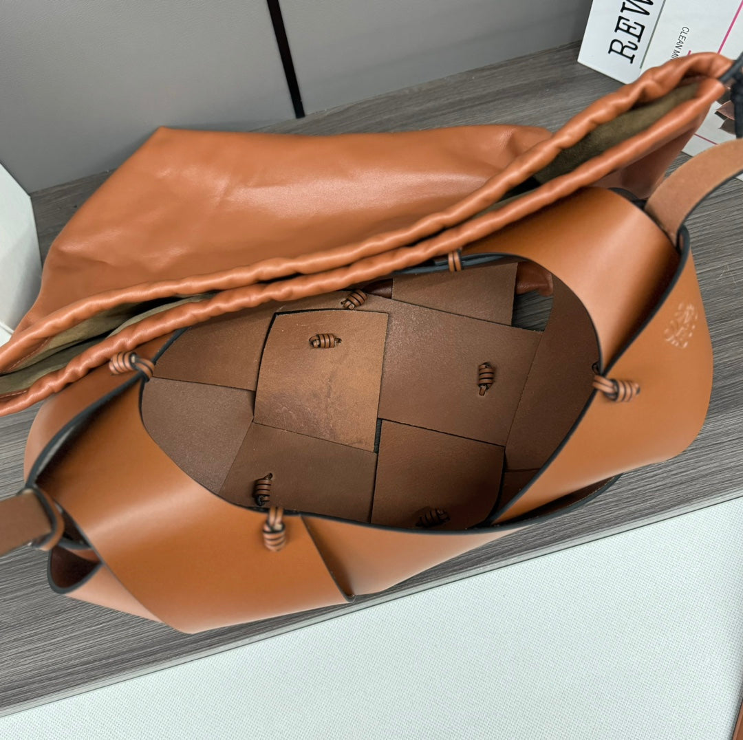 LOEWE LOE INTERLACED HOBO 38 BAG IN BRONZE BROWN CALFSKIN