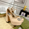 GUCCI HIGH SANDAL SQUARE HEEL 12 CM IN TAN BEIGA CALFSKIN