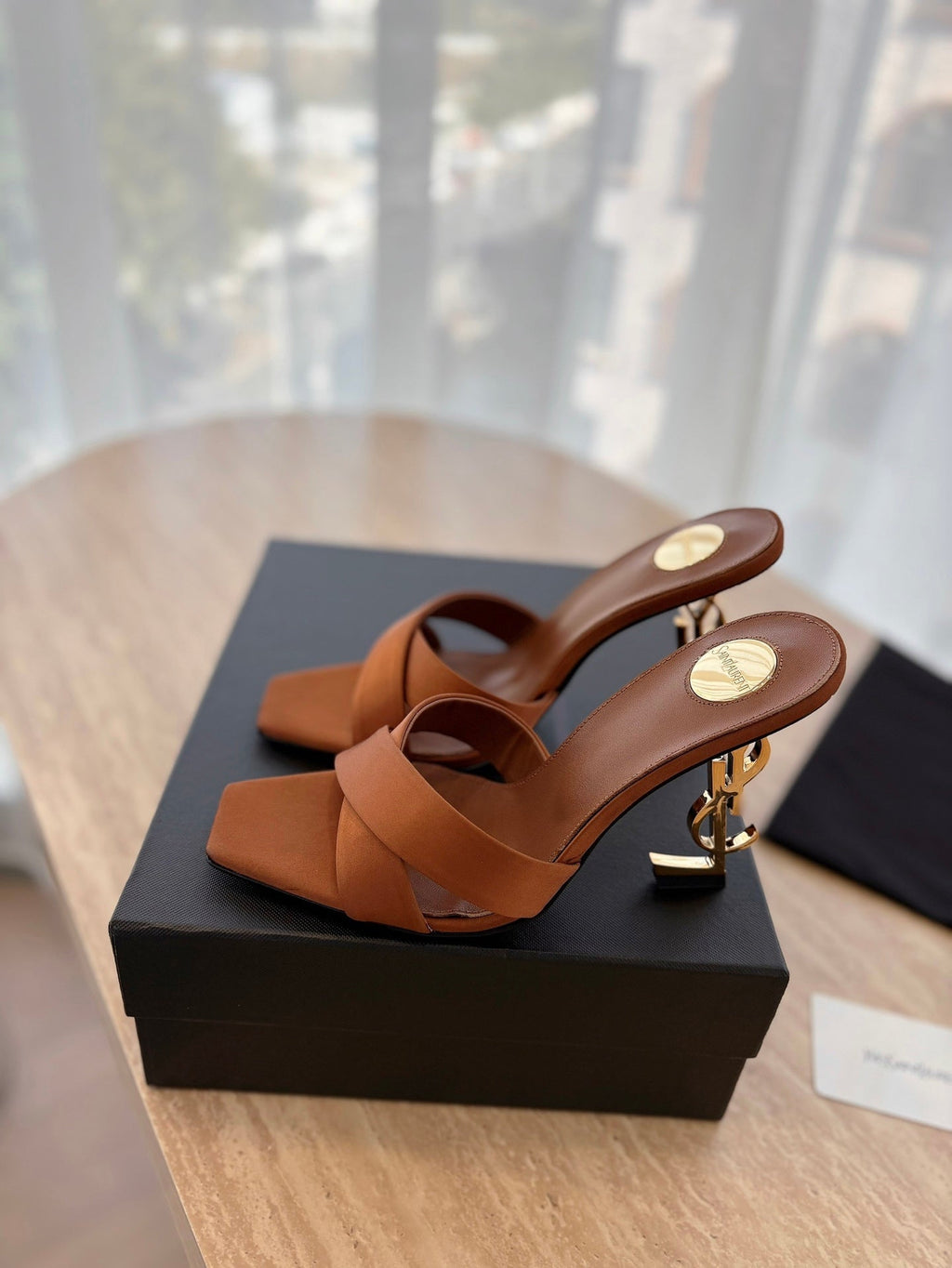 LOUIS VUITTON OPYUM OPEN TOE HIGH 10 CM MULES IN BRONZE BROWN CALFSKIN