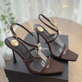 LOUIS VUITTON HIGH HEEL SANDAL 10 CM IN CHOCOLATE BROWN SATIN CREPE AND CRYSTAL