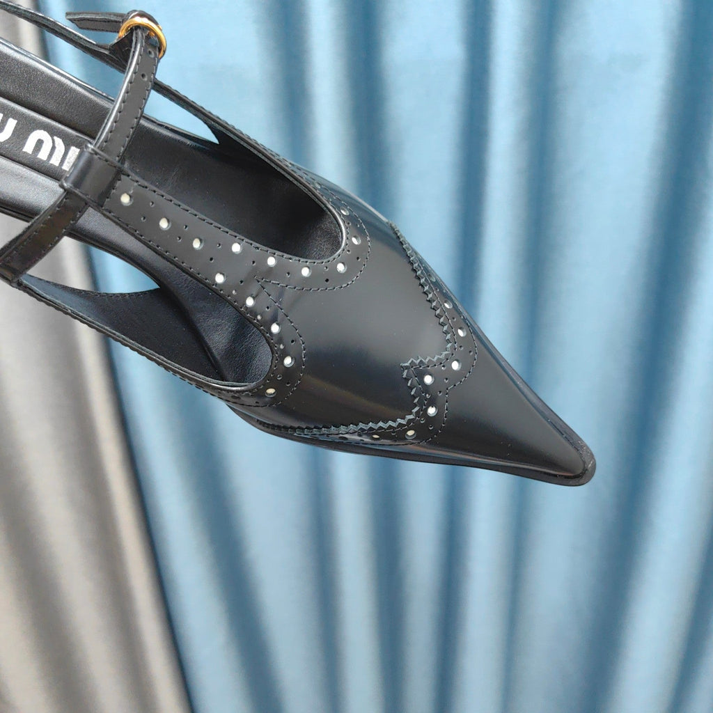 SLINGBACK BLACK LAMBSKIN WITH T- STRAPS