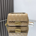 FENDI Fend Baguette 24 Bag With FF Motif Beige Leather Ghw