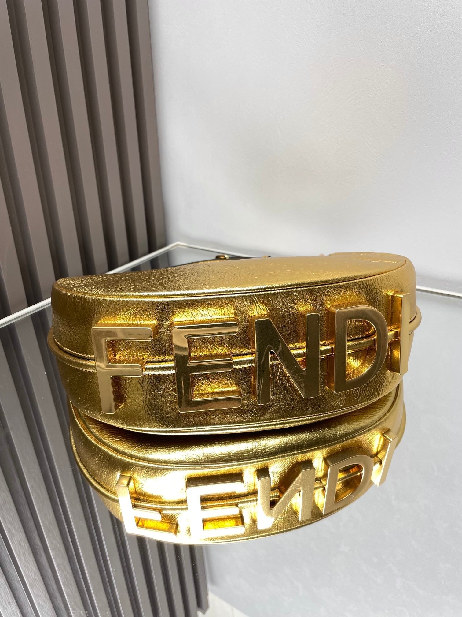 FENDI FENDIGRAPHY MEDIUM 29 IN GOLD METALLIC SMOOTH LAMBSKIN GOLD HARDWARE