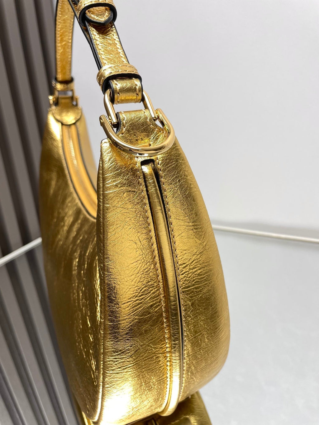 FENDI FENDIGRAPHY MEDIUM 29 IN GOLD METALLIC SMOOTH LAMBSKIN GOLD HARDWARE