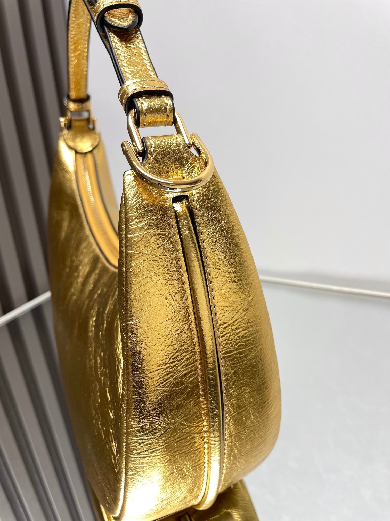 FENDI FENDIGRAPHY MEDIUM 29 IN GOLD METALLIC SMOOTH LAMBSKIN GOLD HARDWARE
